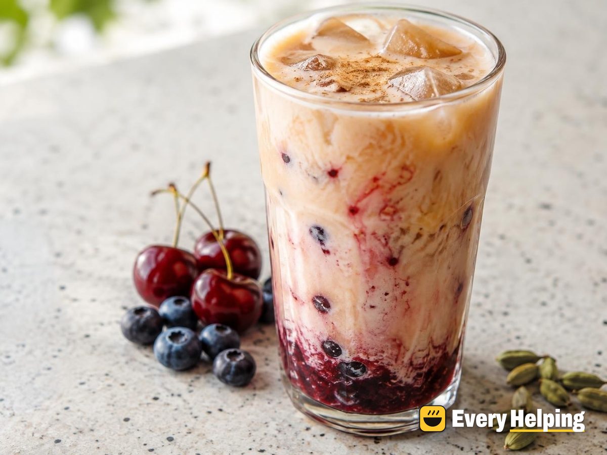 Cherry-Blueberry Cardamom Iced Tea Latte