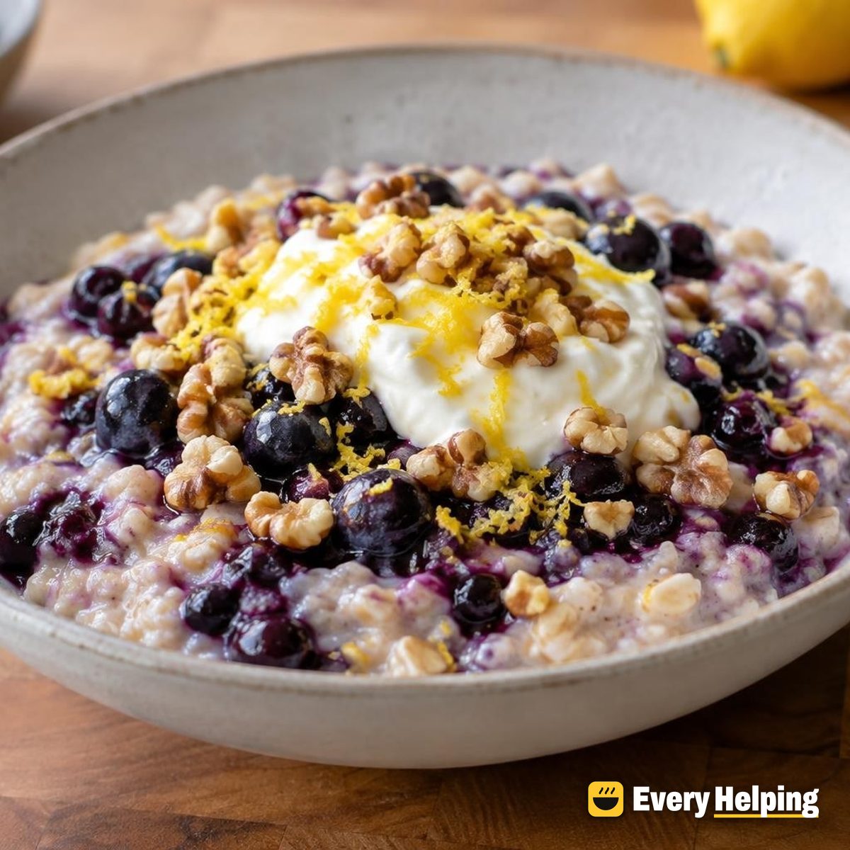 Blueberry Lemon Oat Porridge with Greek Yogurt