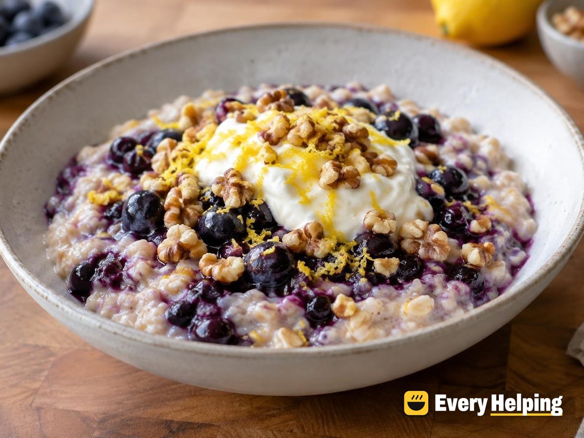 Blueberry Lemon Oat Porridge with Greek Yogurt