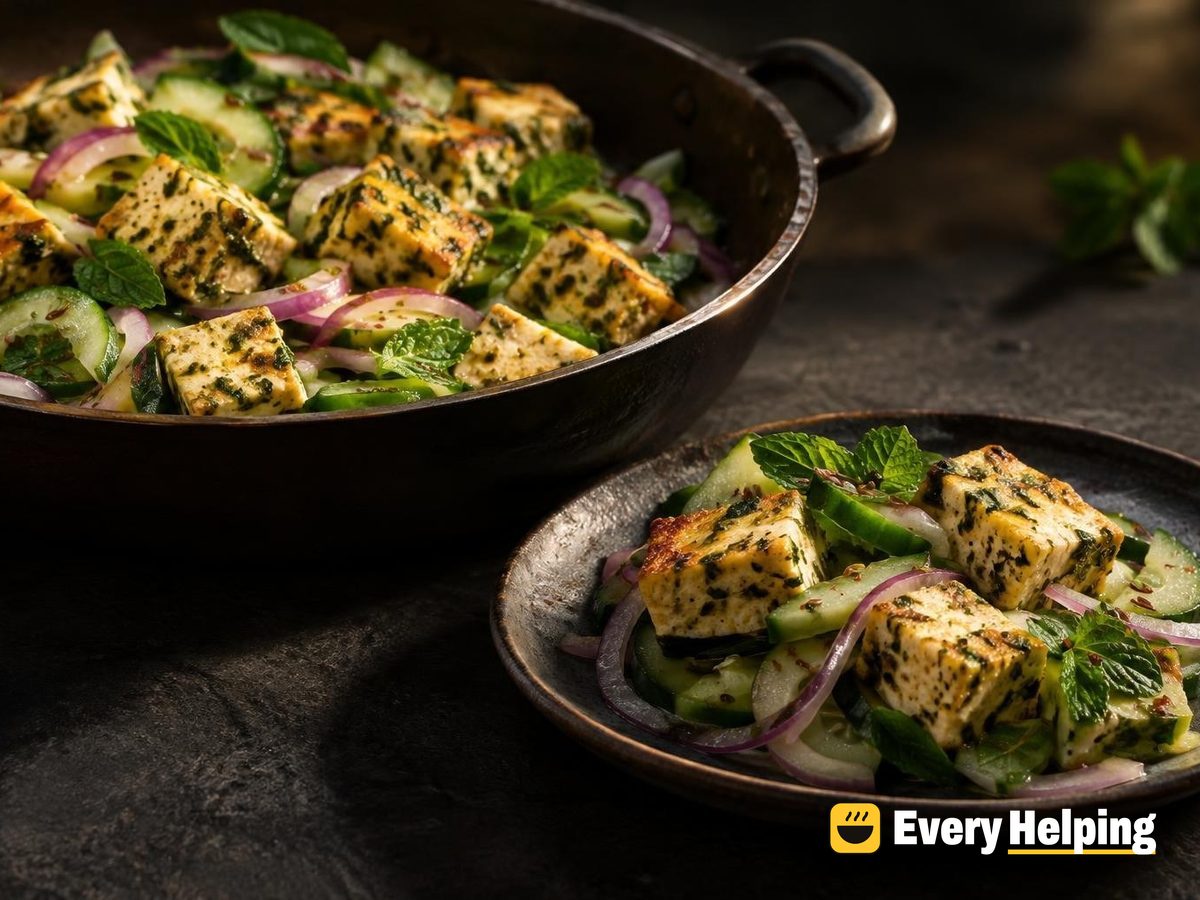 Garlic-Mint Paneer Cubes with Cucumber Salad