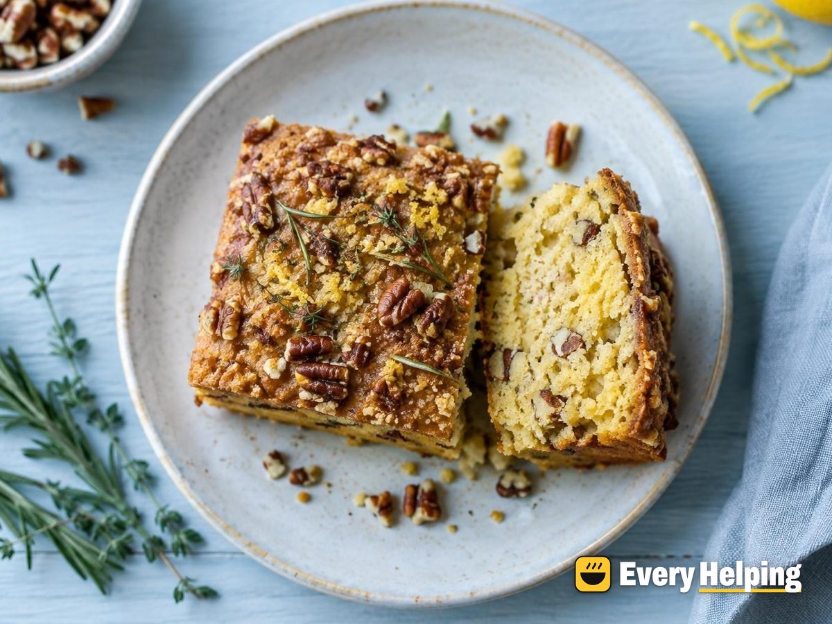 Rosemary Thyme Olive Oil Cornbread with Pecans
