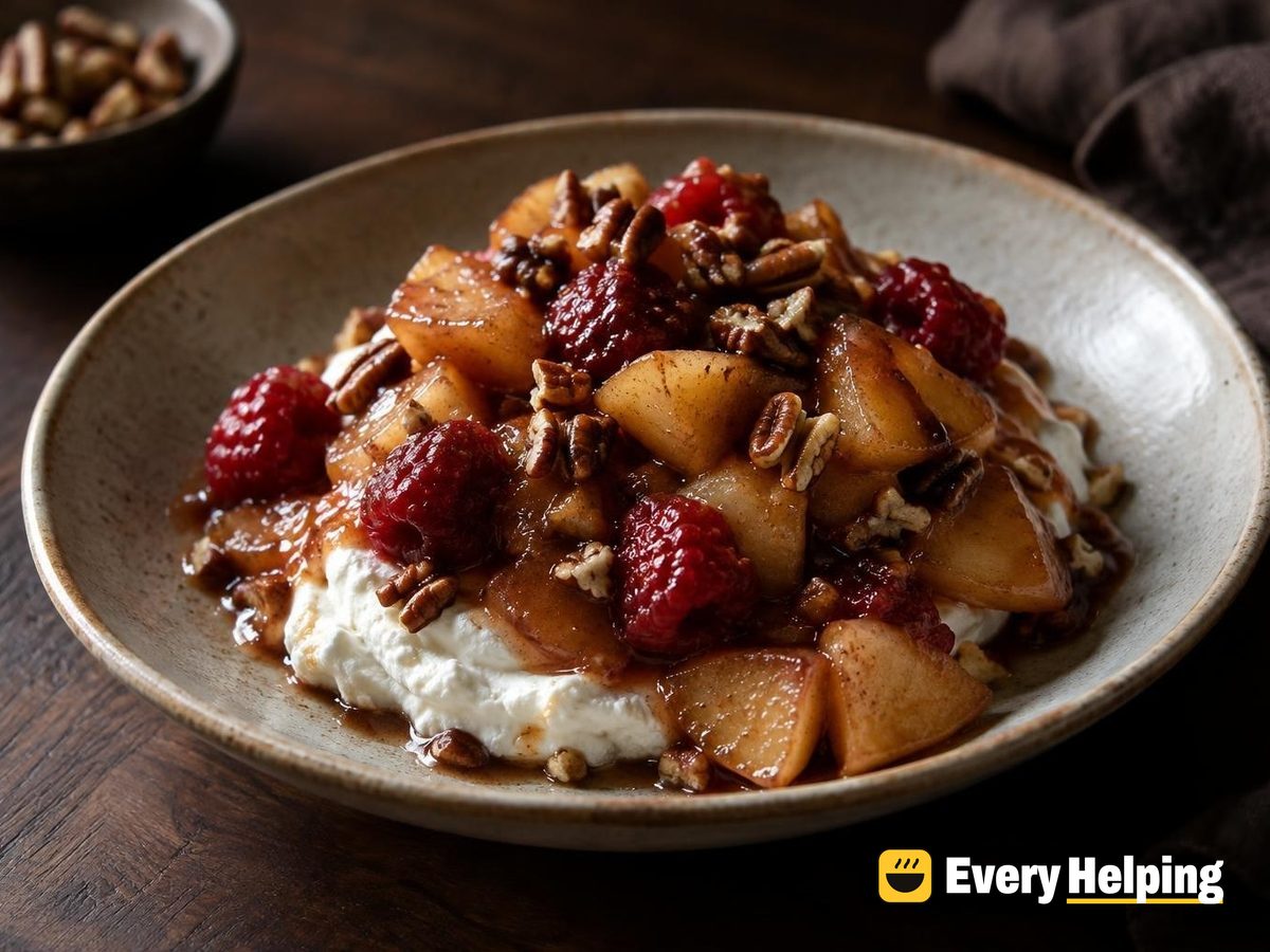 Brown Butter Apple-Raspberry Compote with Cream