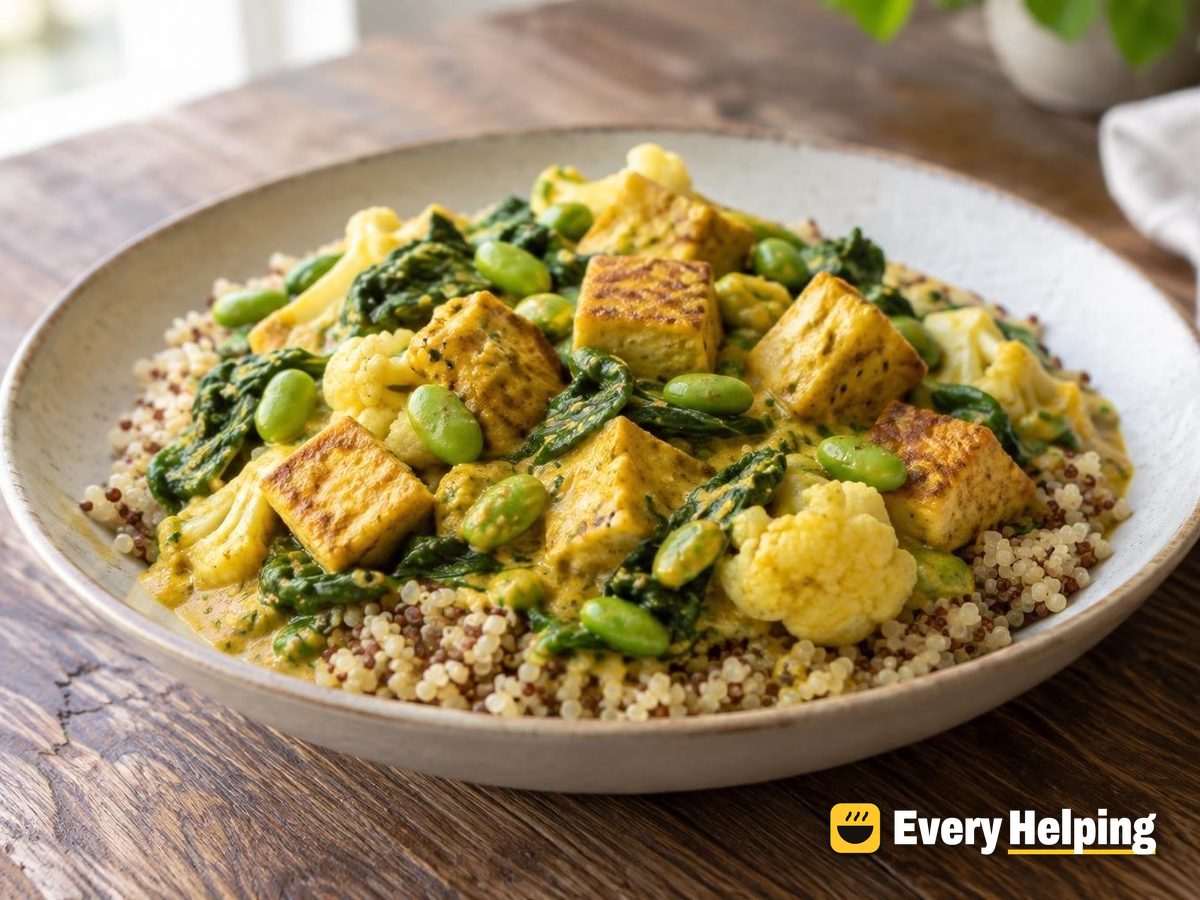 Golden Tofu, Edamame and Cauliflower Coconut Curry