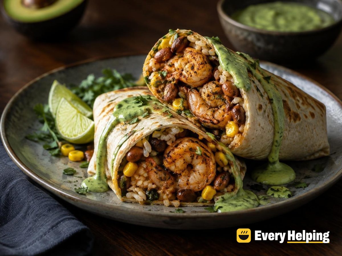 Garlic-Lime Shrimp Burritos with Avocado Crema