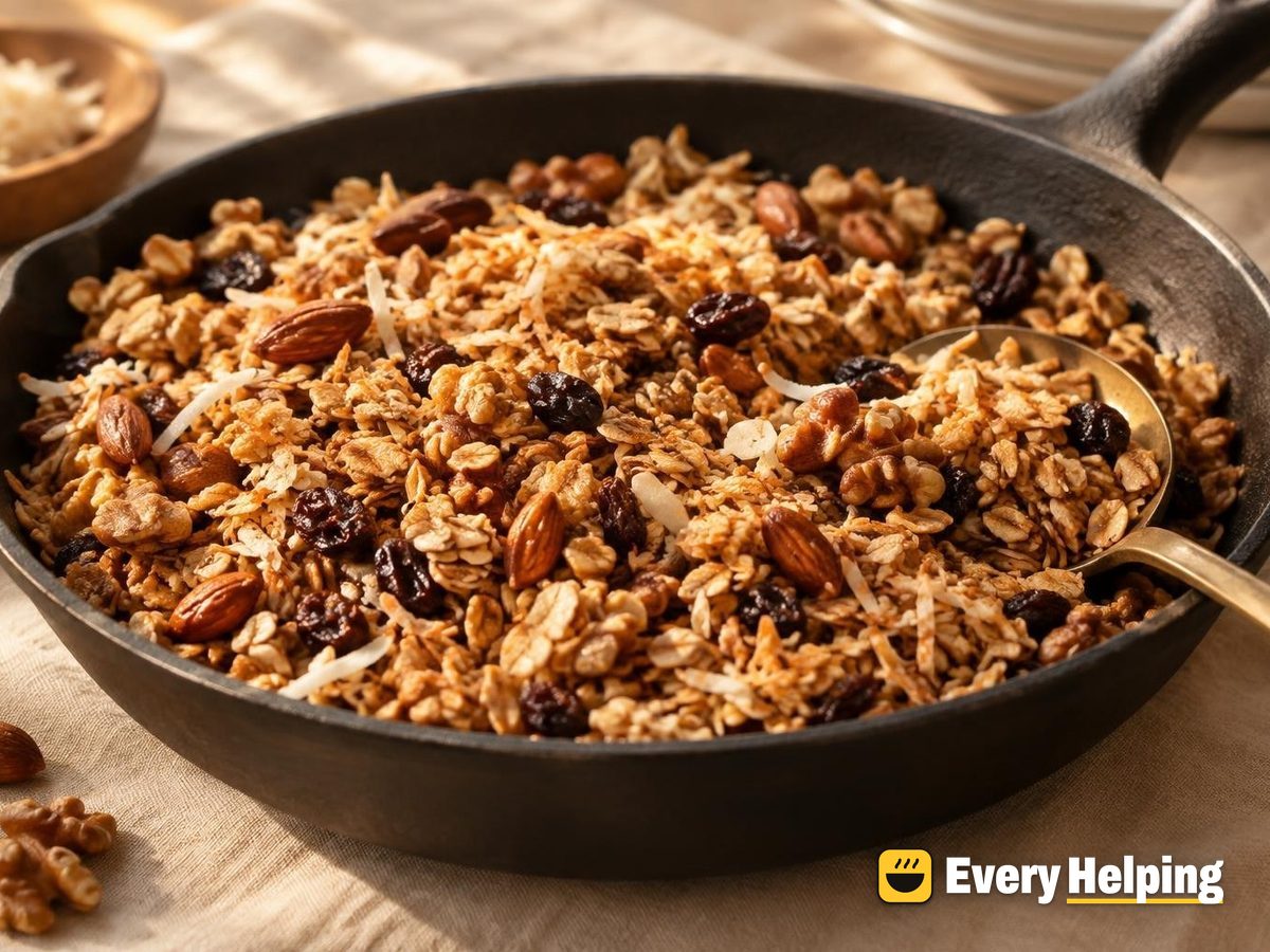 Skillet Toasted Coconut Almond Cardamom Granola