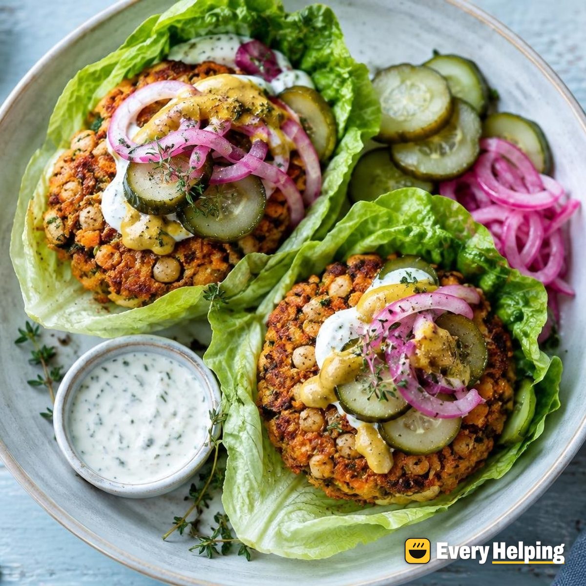 Crispy White Bean Sweet Potato Burgers, Lettuce-Wrapped