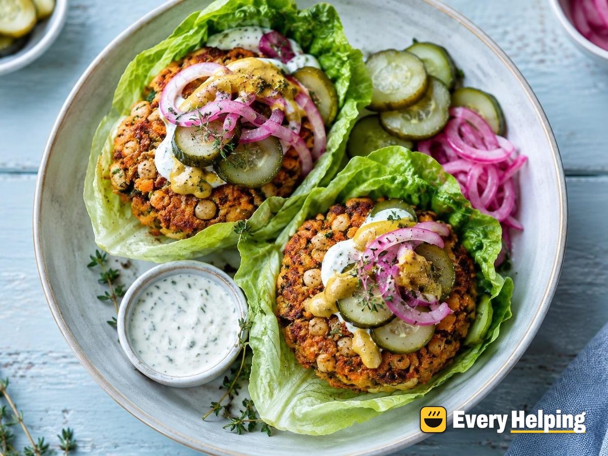 Crispy White Bean Sweet Potato Burgers, Lettuce-Wrapped