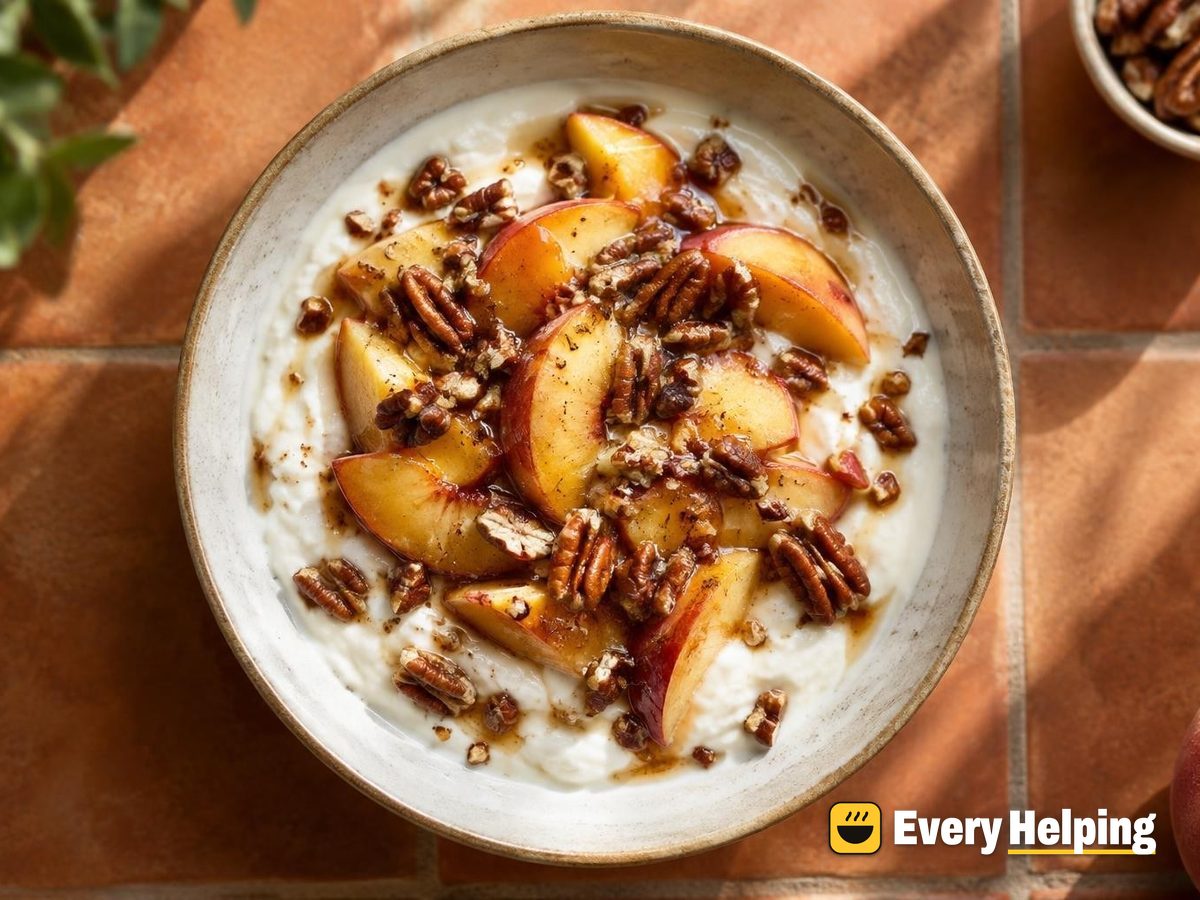 Maple-Vanilla Set Yogurt with Peaches and Pecans