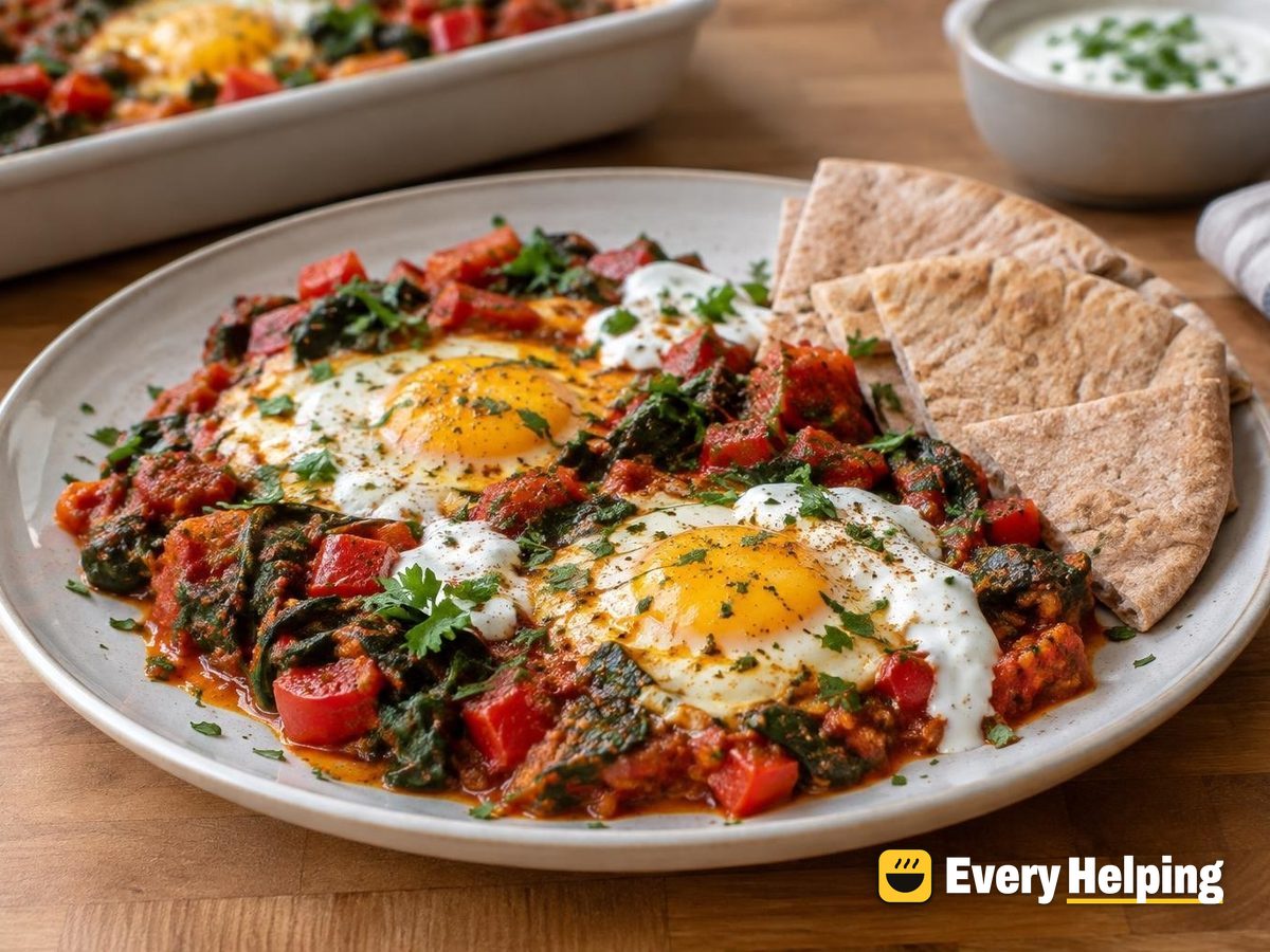 Sheet-Pan Shakshuka-Style Spinach Pepper Eggs