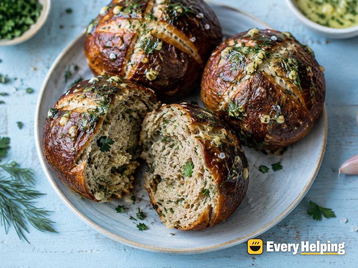 Garlic Parsley Rye Pretzel Rolls