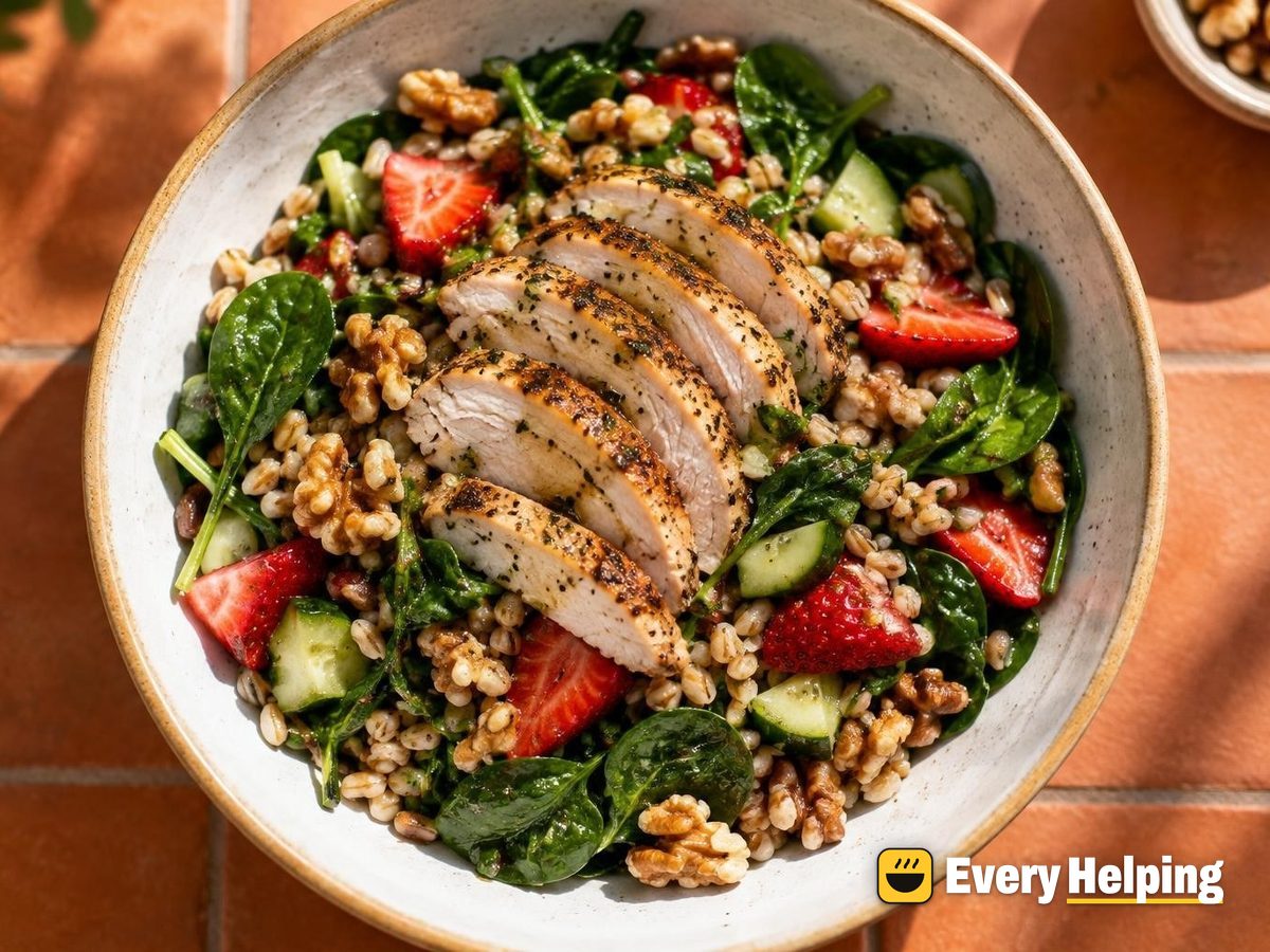 Turkey, Farro-Style Barley and Spinach Balsamic Salad