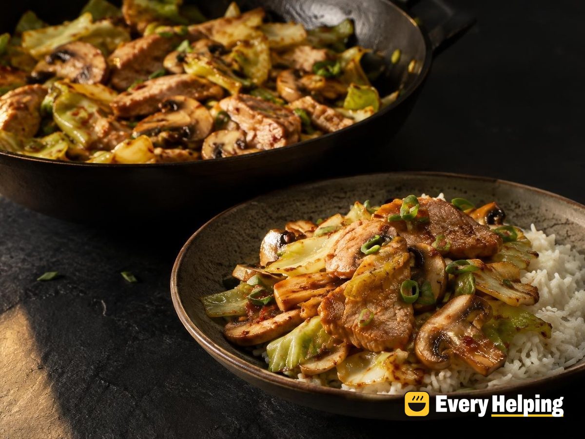 Chili Garlic Pork Tenderloin with Cabbage and Mushrooms