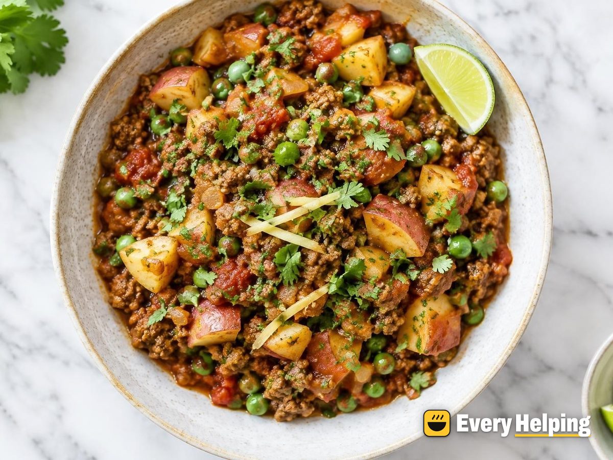 Ground Beef Keema Aloo with Fresh Tomatoes