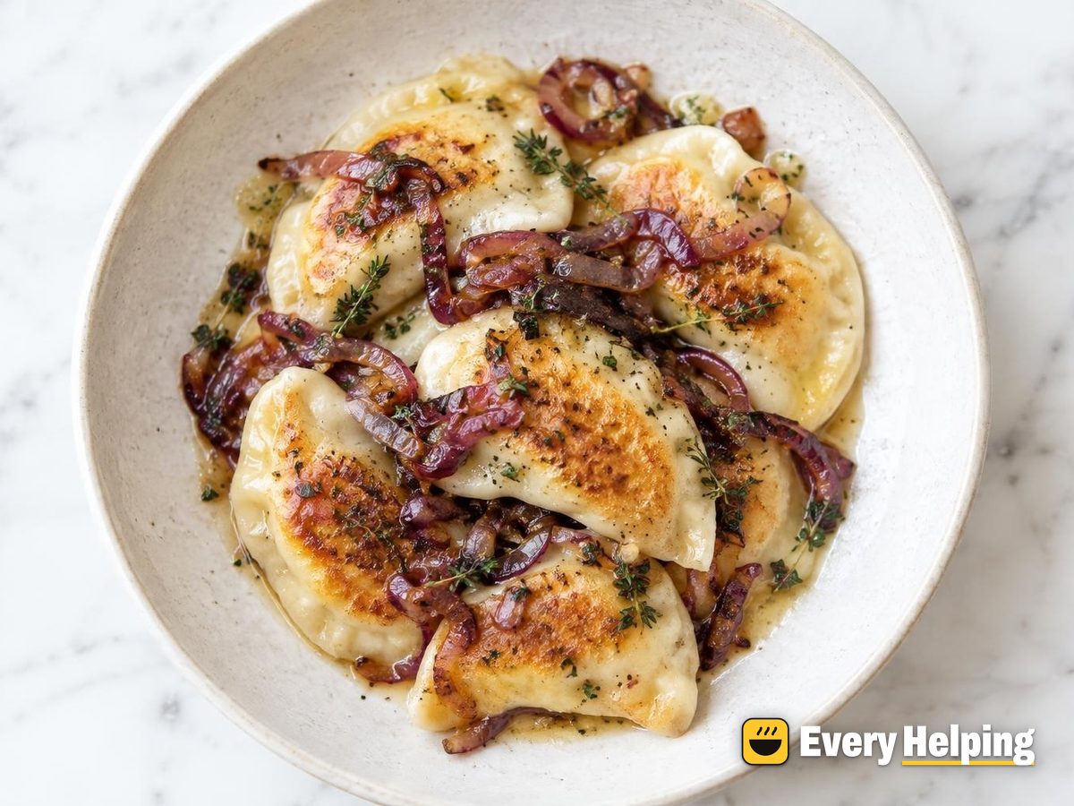 Ricotta-Parmesan Potato Pierogi, Red Onion Thyme Butter