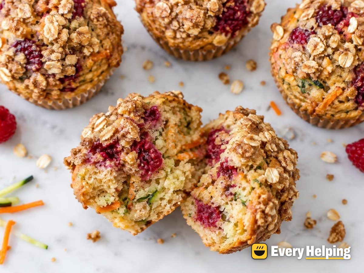 Carrot Zucchini Raspberry Oat Crumble Muffins