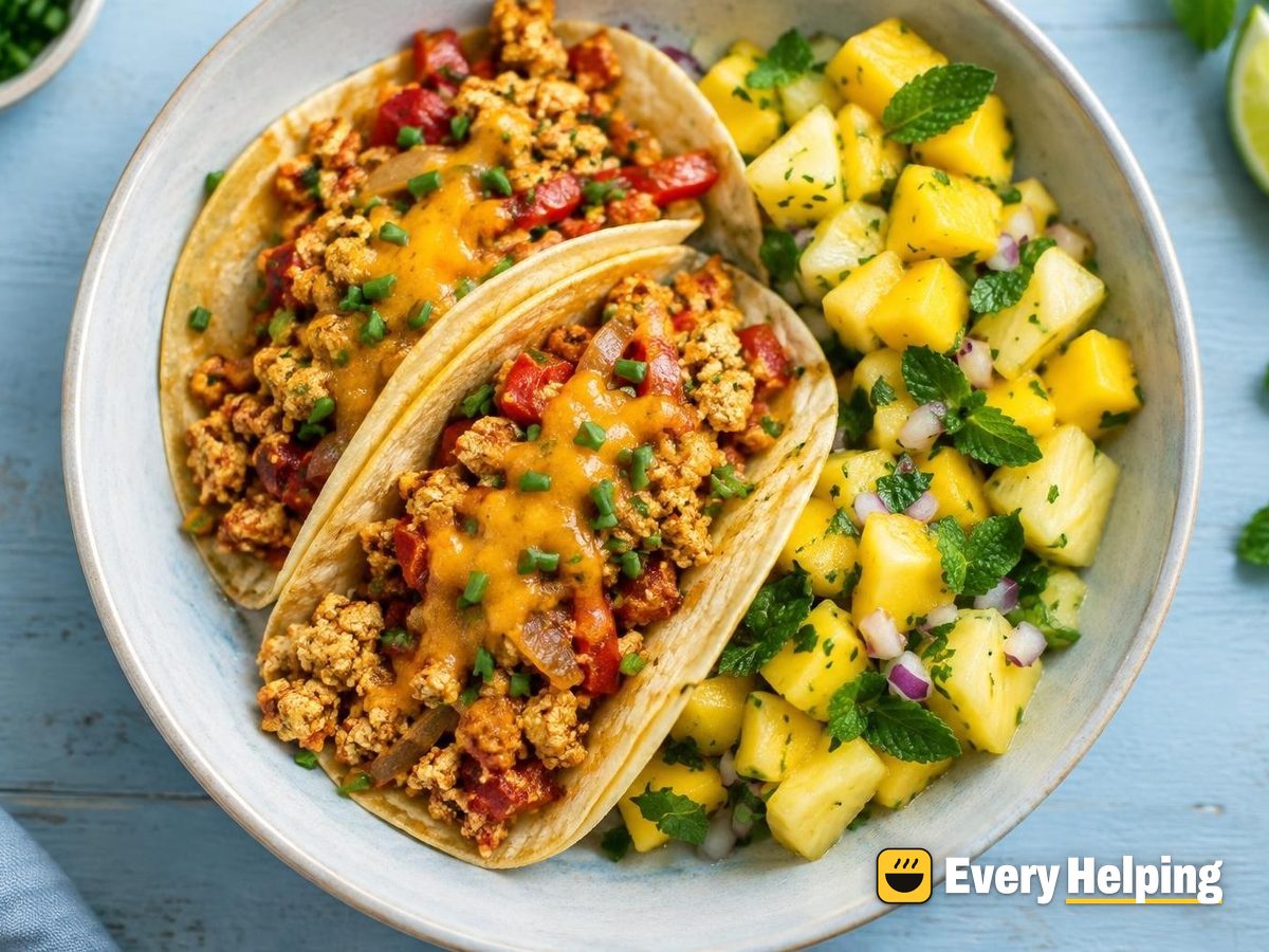 Smoky Tofu Scramble Tacos with Tropical Fruit