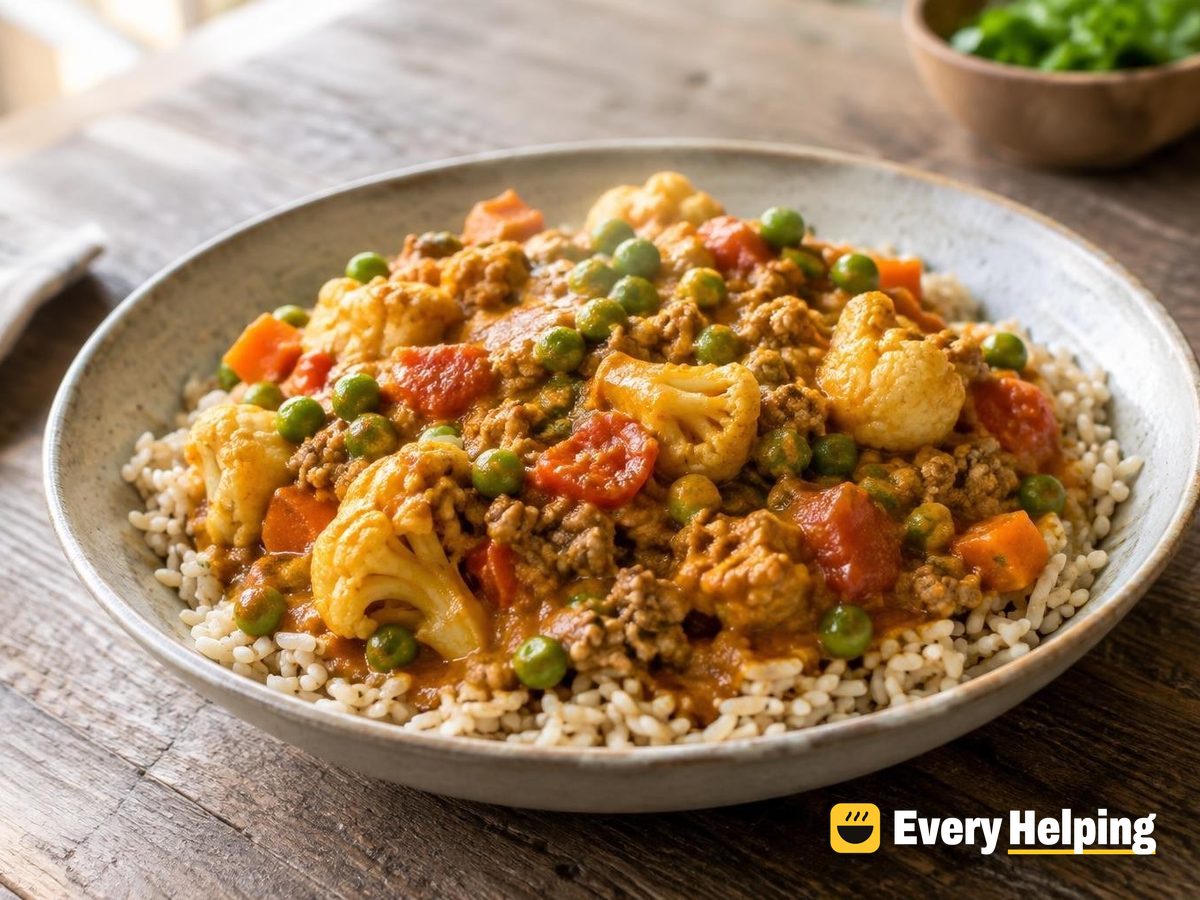 Ground Turkey Keema-Style Coconut Curry with Peas