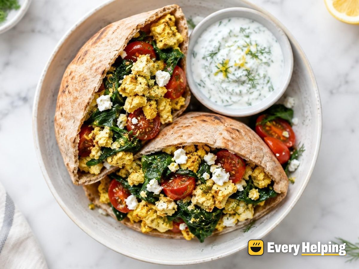 Turmeric Tofu Scramble Pitas with Dill Yogurt