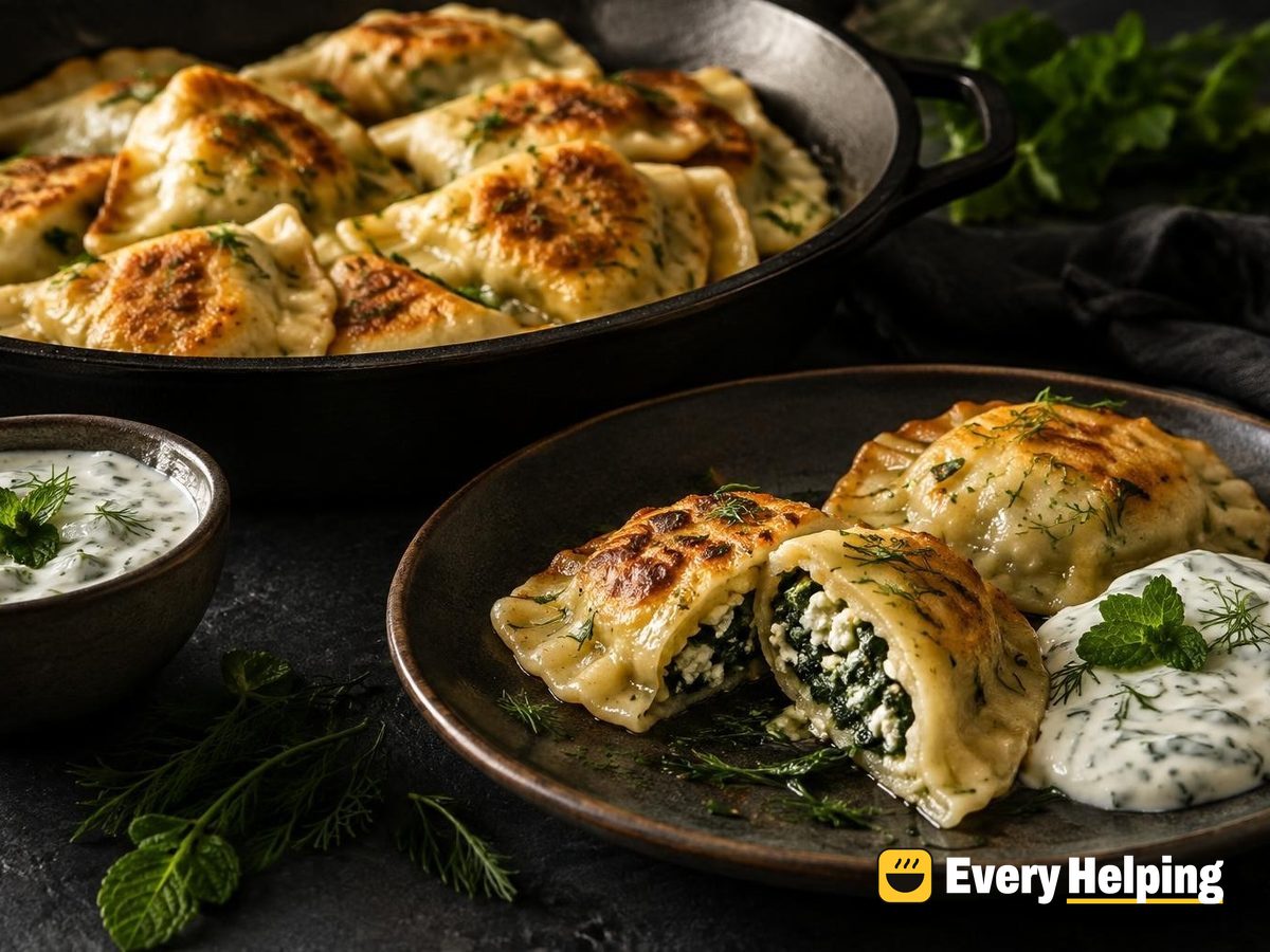 Spinach-Feta Pierogi with Mint-Dill Yogurt