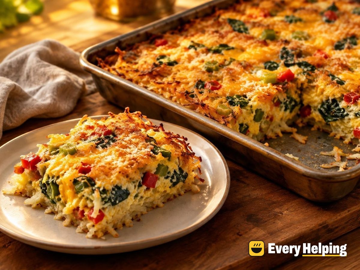Sheet-Pan Parmesan Cheddar Hash Brown Egg Bake