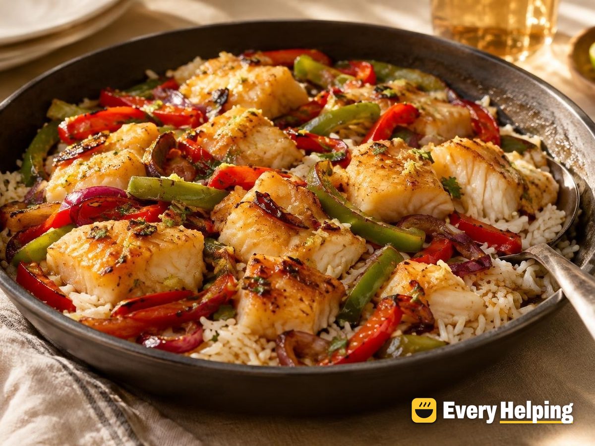 Lime-Ginger Cod with Peppers over Rice