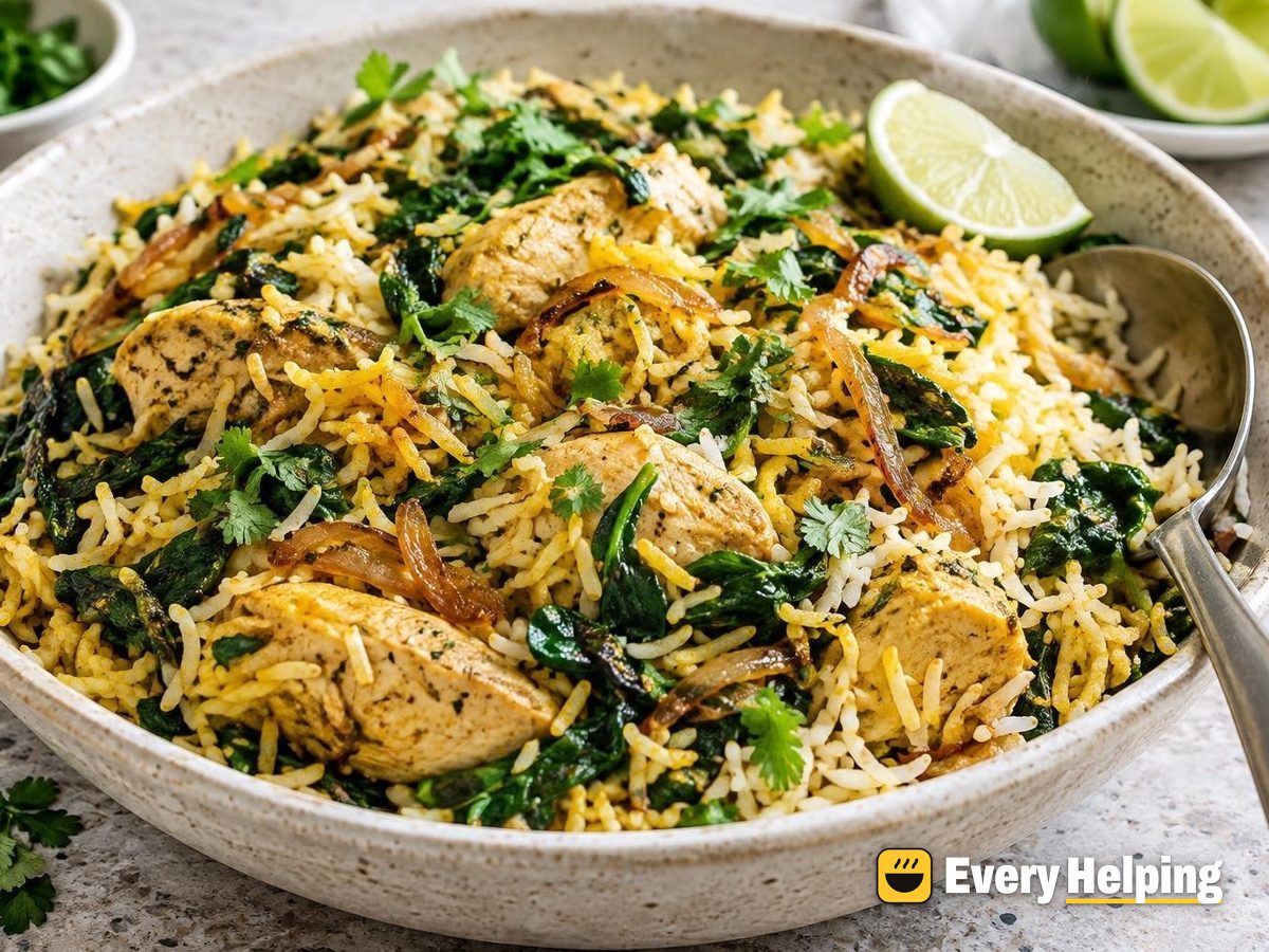 Pressure Cooker Chicken Breast Biryani with Spinach