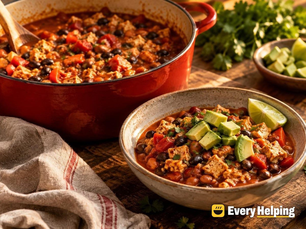 Roasted Red Pepper Tofu and Black Bean Chili