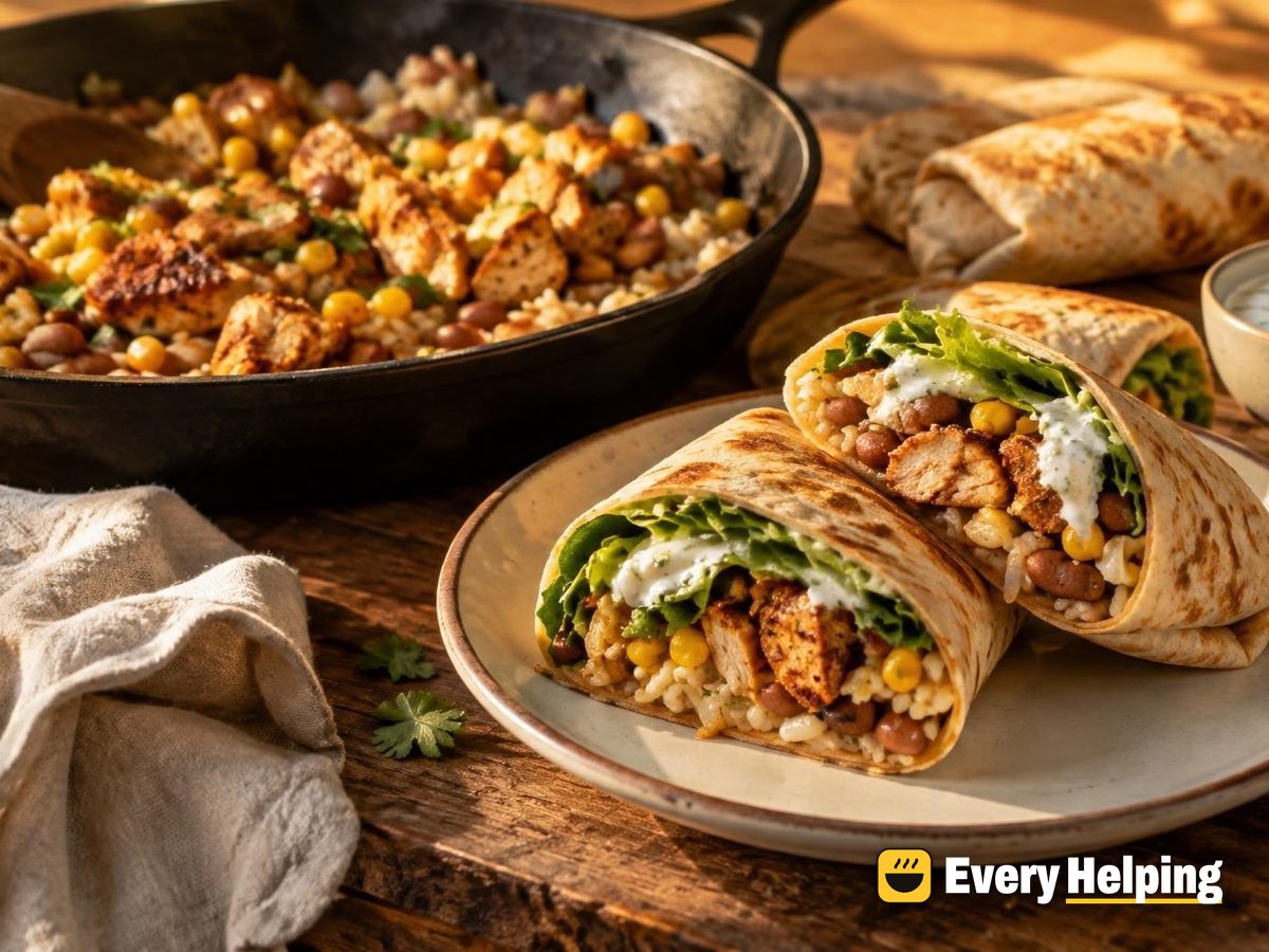 Cumin Chicken Rice and Pinto Burritos