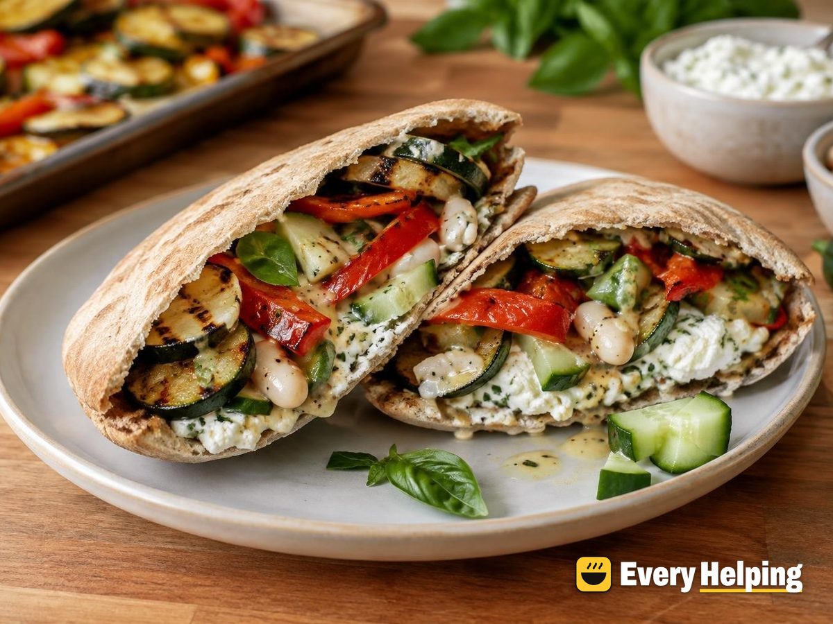 Roasted Veggie Pita Sandwiches with Ricotta