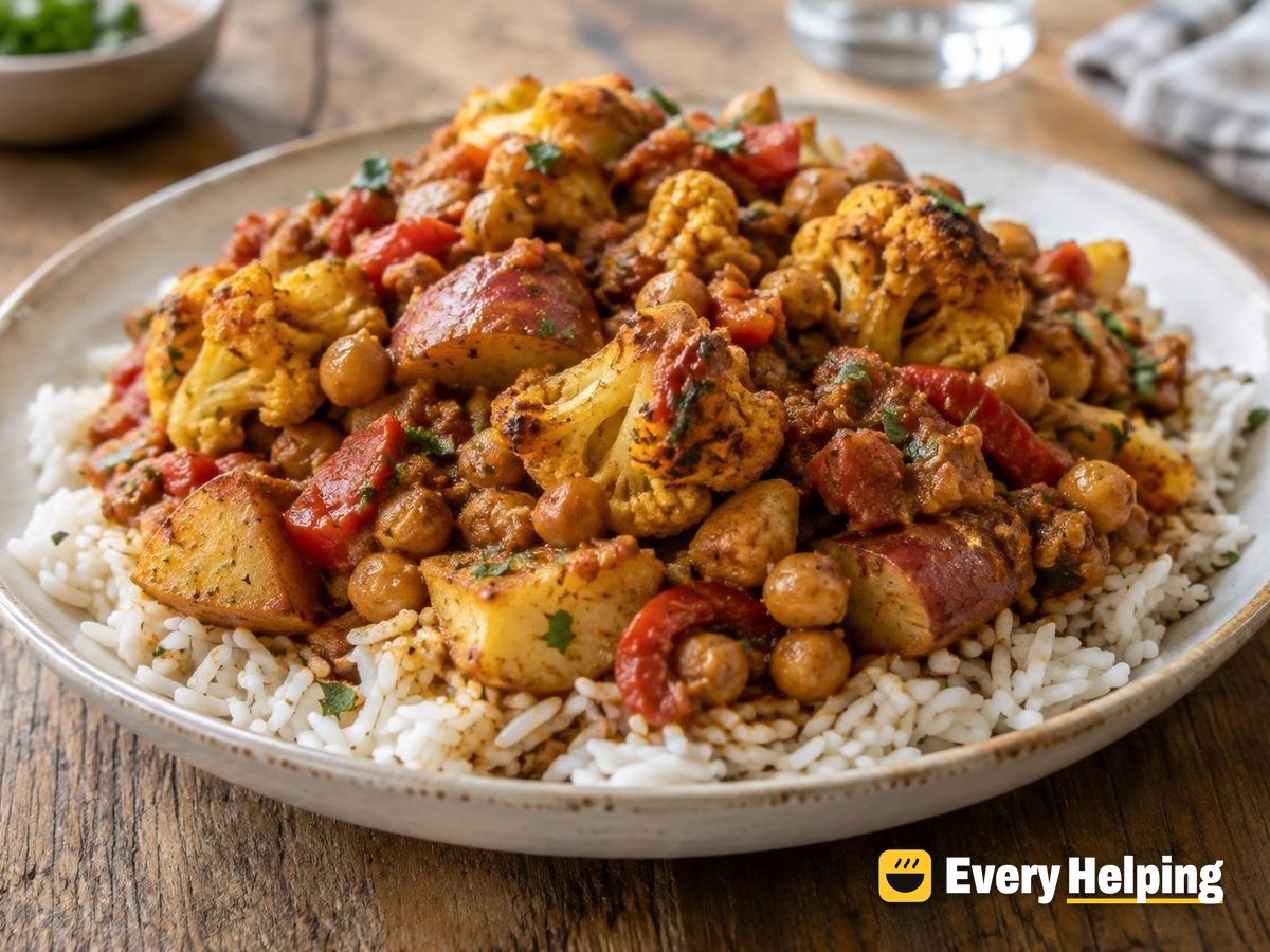 Dry Chickpea and Cauliflower Masala with Rice