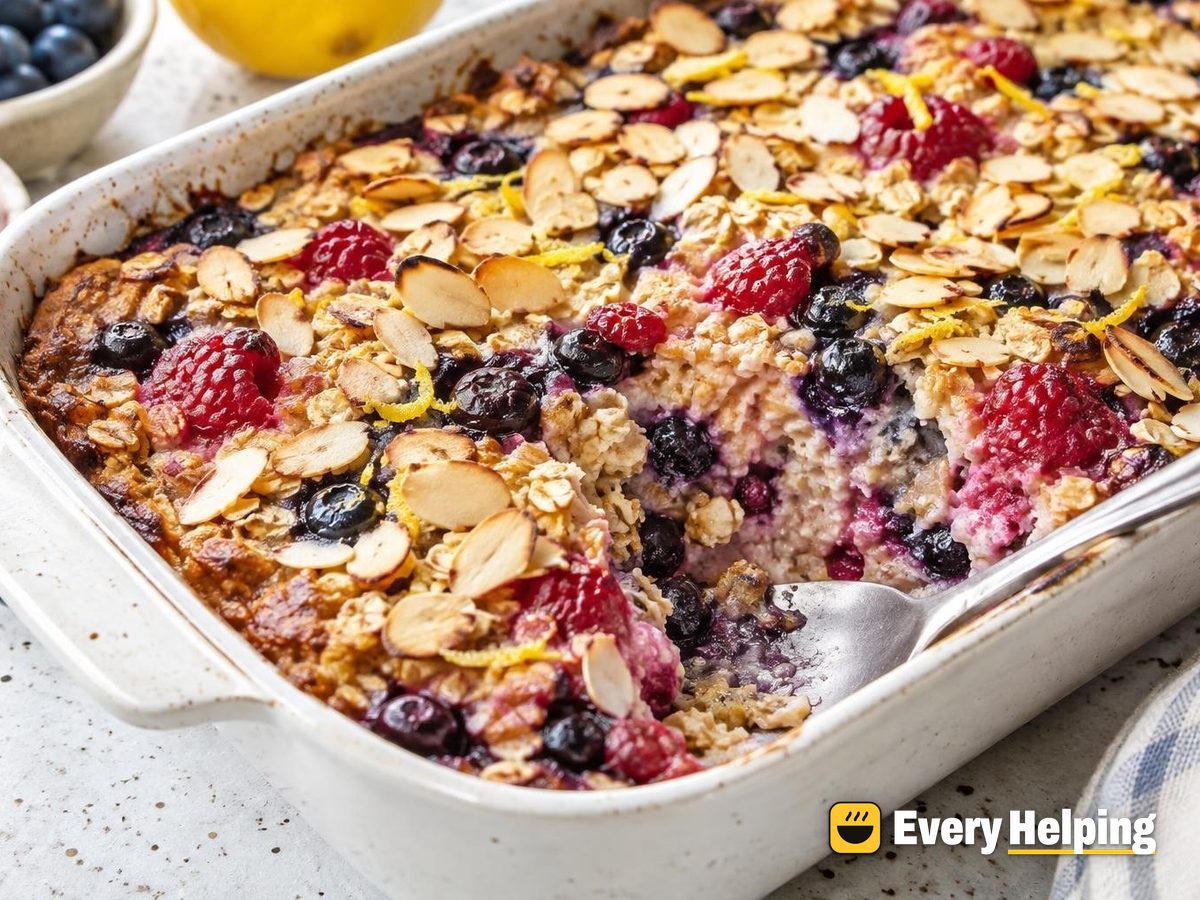 Lemon Blueberry Raspberry Baked Oatmeal