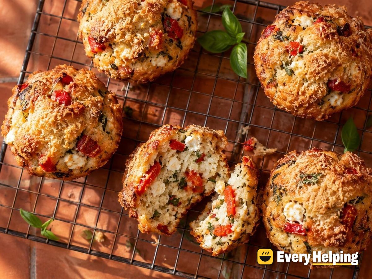 Roasted Pepper Feta Muffins with Parmesan Crust
