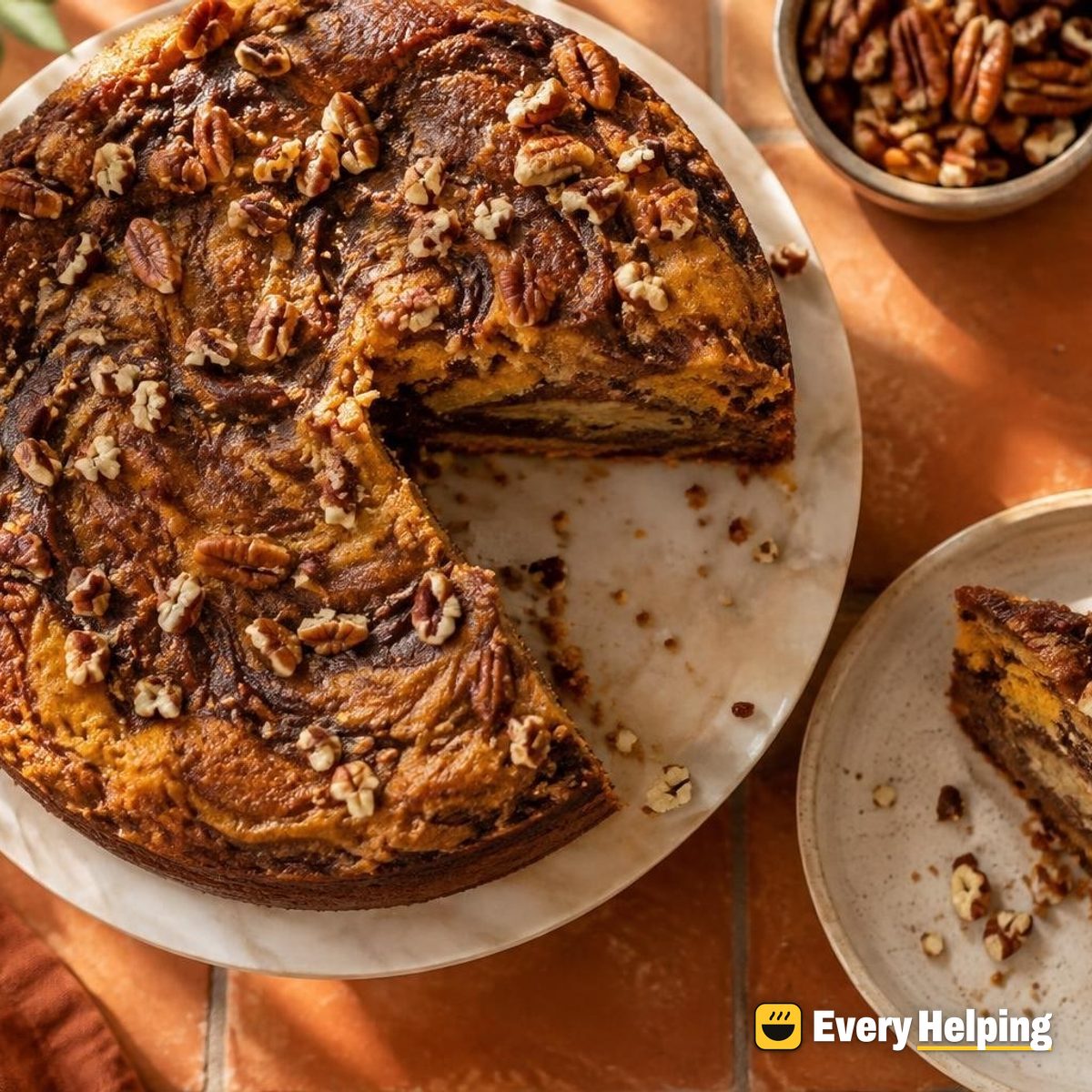 Brown Butter Pumpkin Cake with Cocoa Cheesecake Swirl