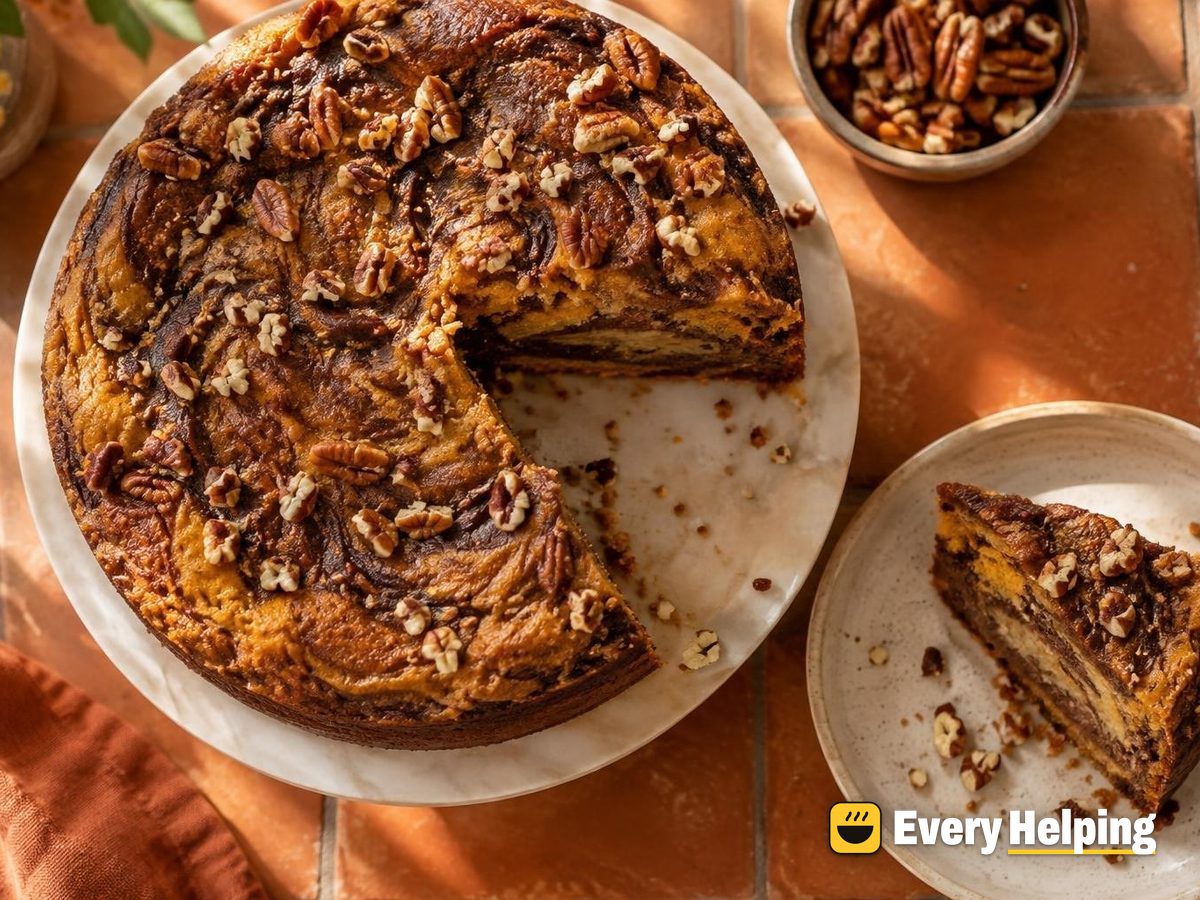 Brown Butter Pumpkin Cake with Cocoa Cheesecake Swirl