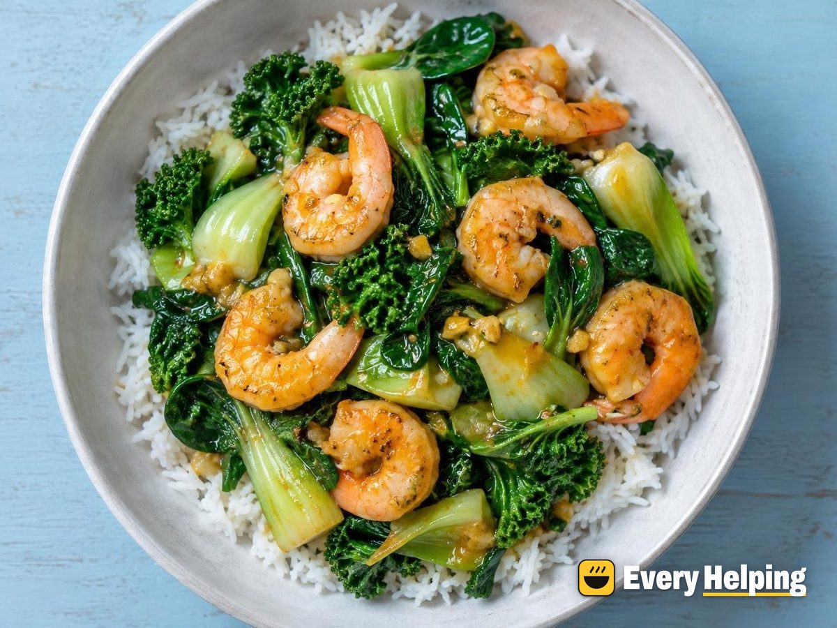 Orange Ginger Shrimp with Bok Choy and Greens