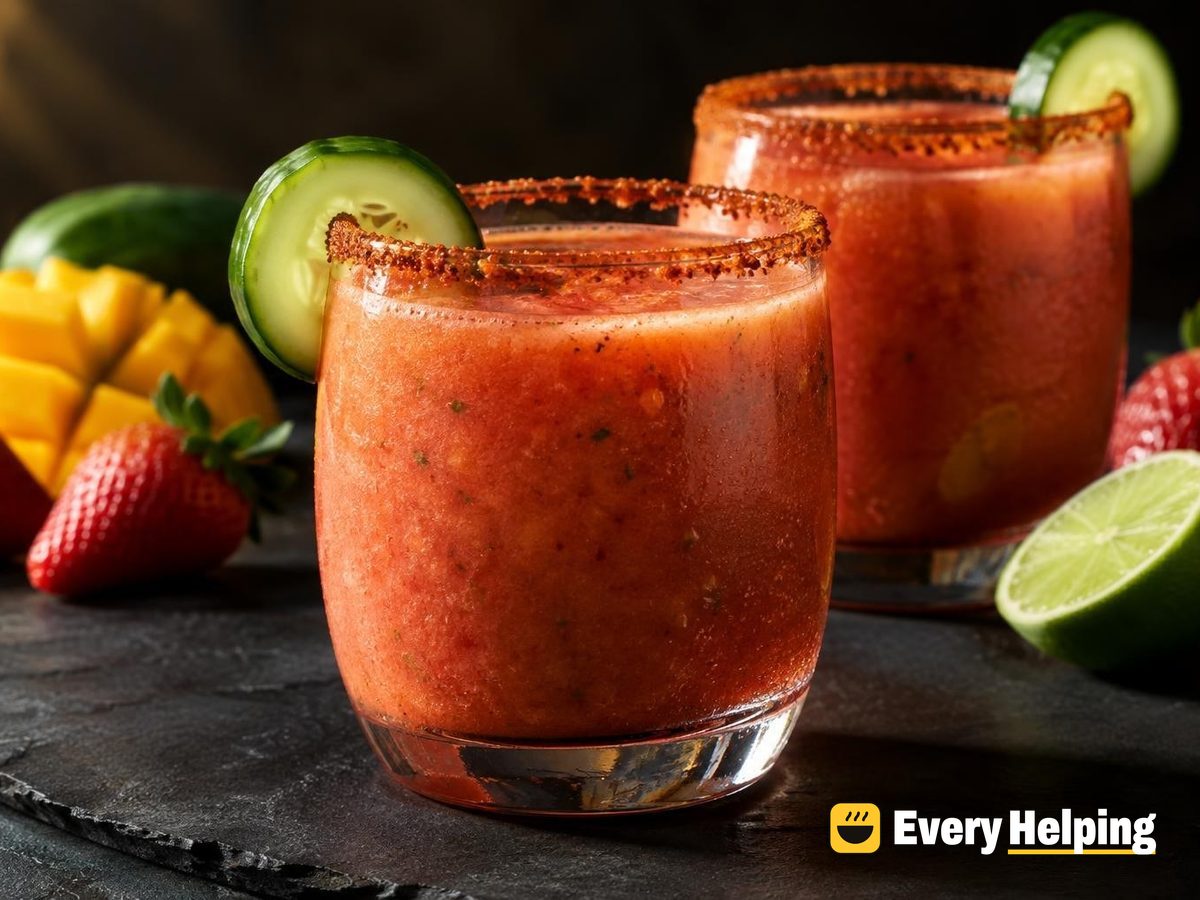 Mango-Strawberry Cucumber Agua Fresca with Chili Rim