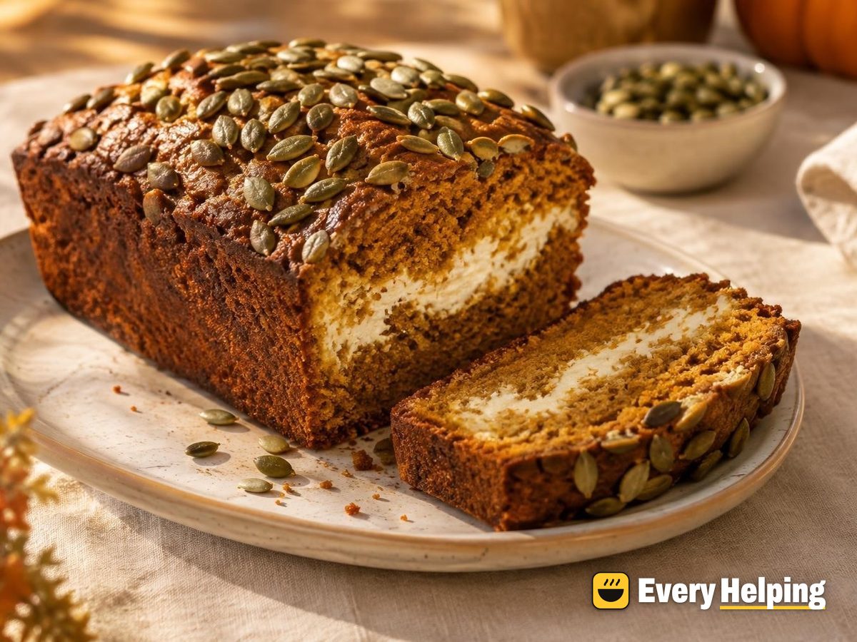 Spiced Pumpkin Loaf with Cream Cheese Swirl