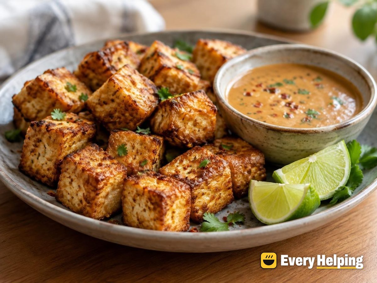 Crispy Air-Fryer Tofu Bites with Peanut Dip