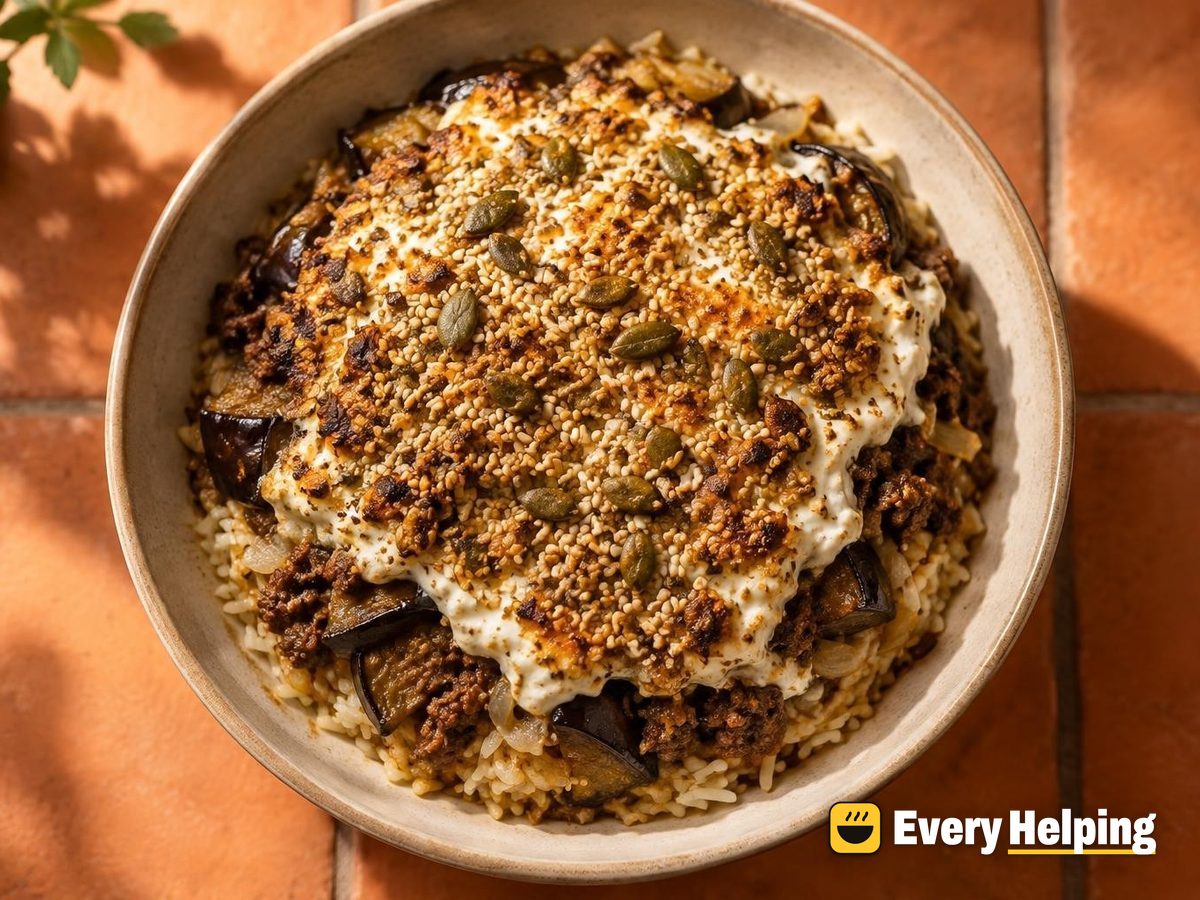 Spiced Beef and Eggplant Rice Bake
