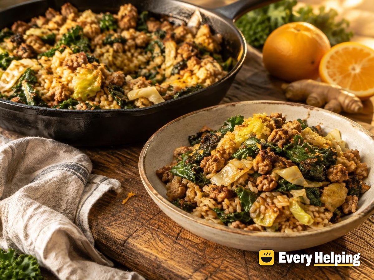 Lemon Ginger Turkey Fried Rice with Greens