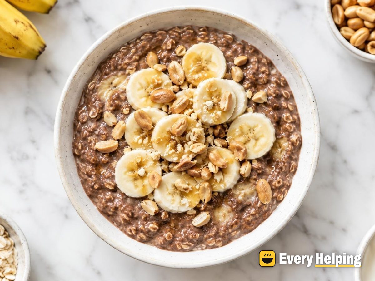 Chocolate Banana Overnight Oats with Peanut Crunch