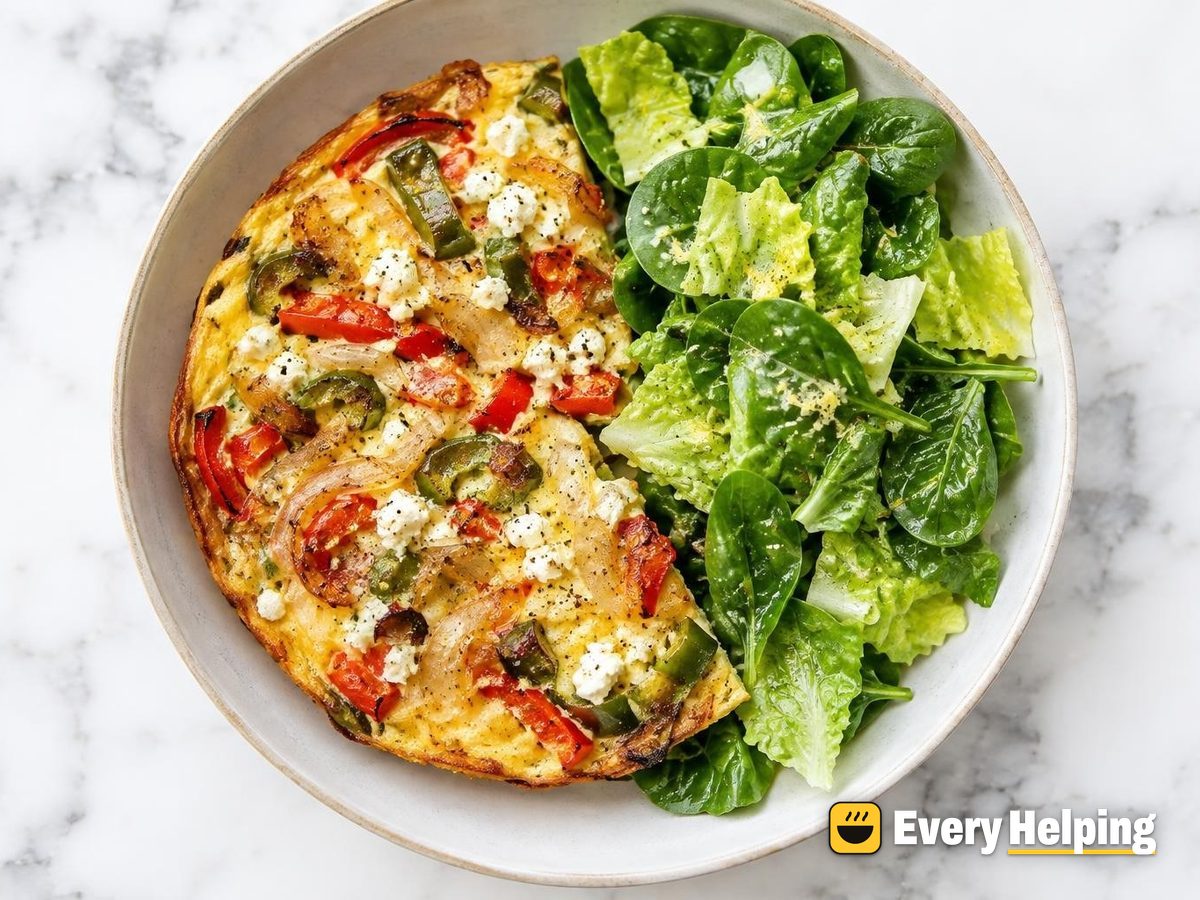 Skillet Pepper-Onion Frittata with Lemony Greens