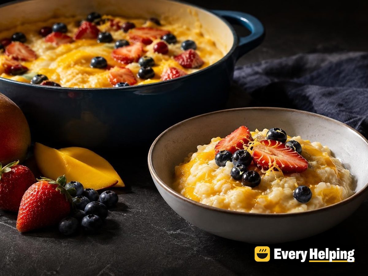 Creamy Mango-Vanilla Rice Pudding with Berry Topping