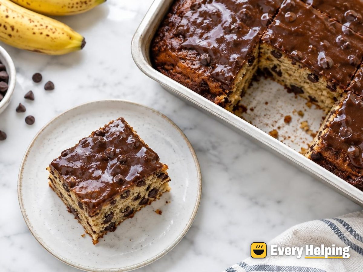 Banana Chocolate Chip Snack Cake with Cocoa Glaze