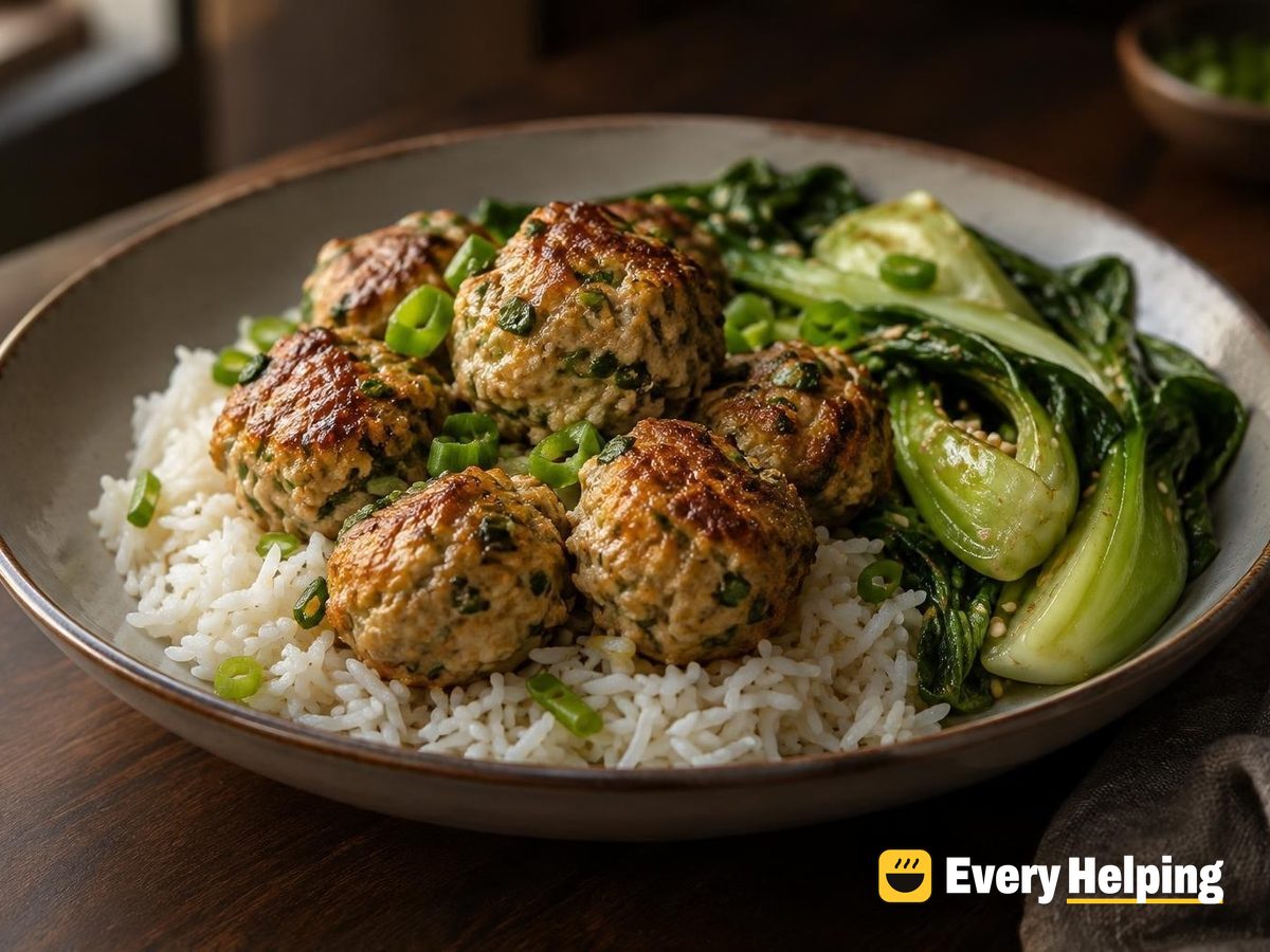 Ginger-Scallion Turkey Meatballs over Rice
