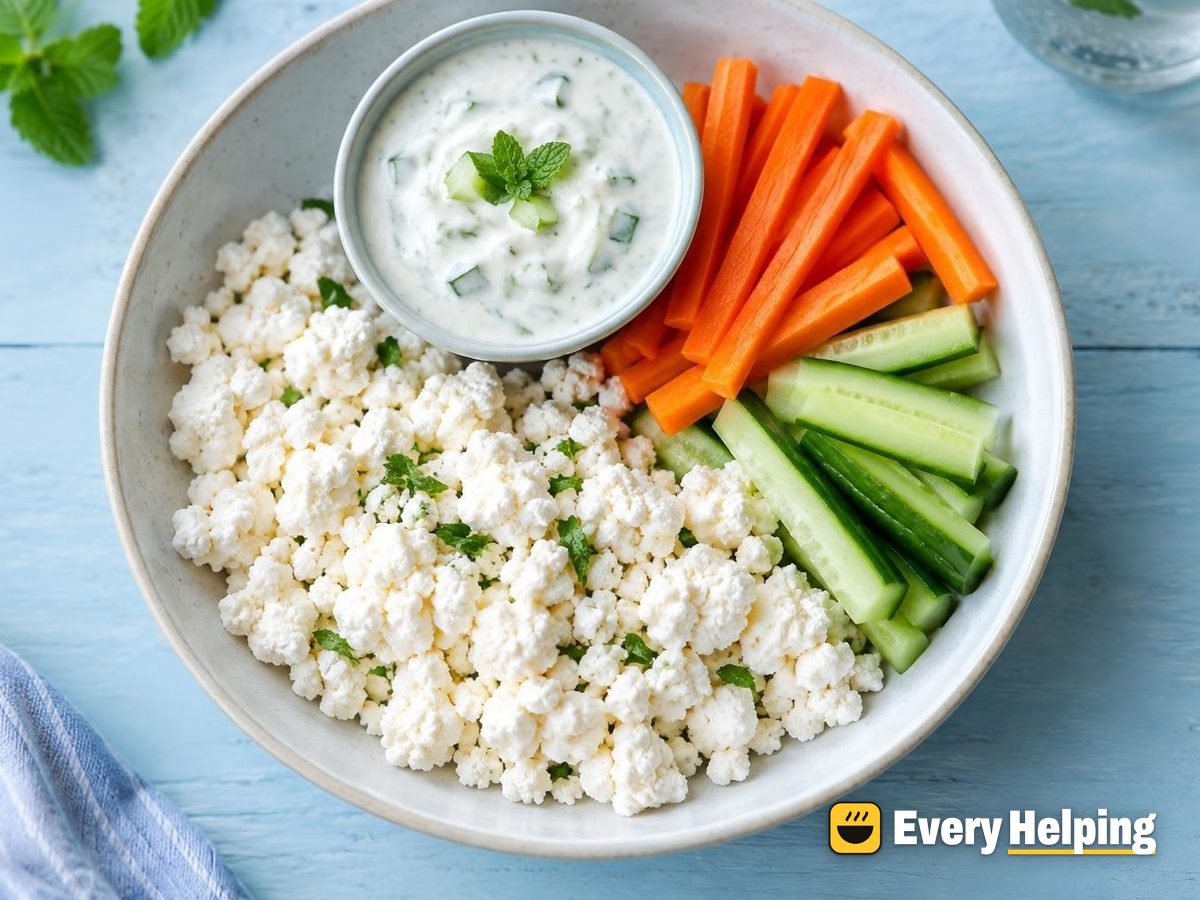 Vinegar-Set Paneer Crumbles with Cucumber Raita Dip