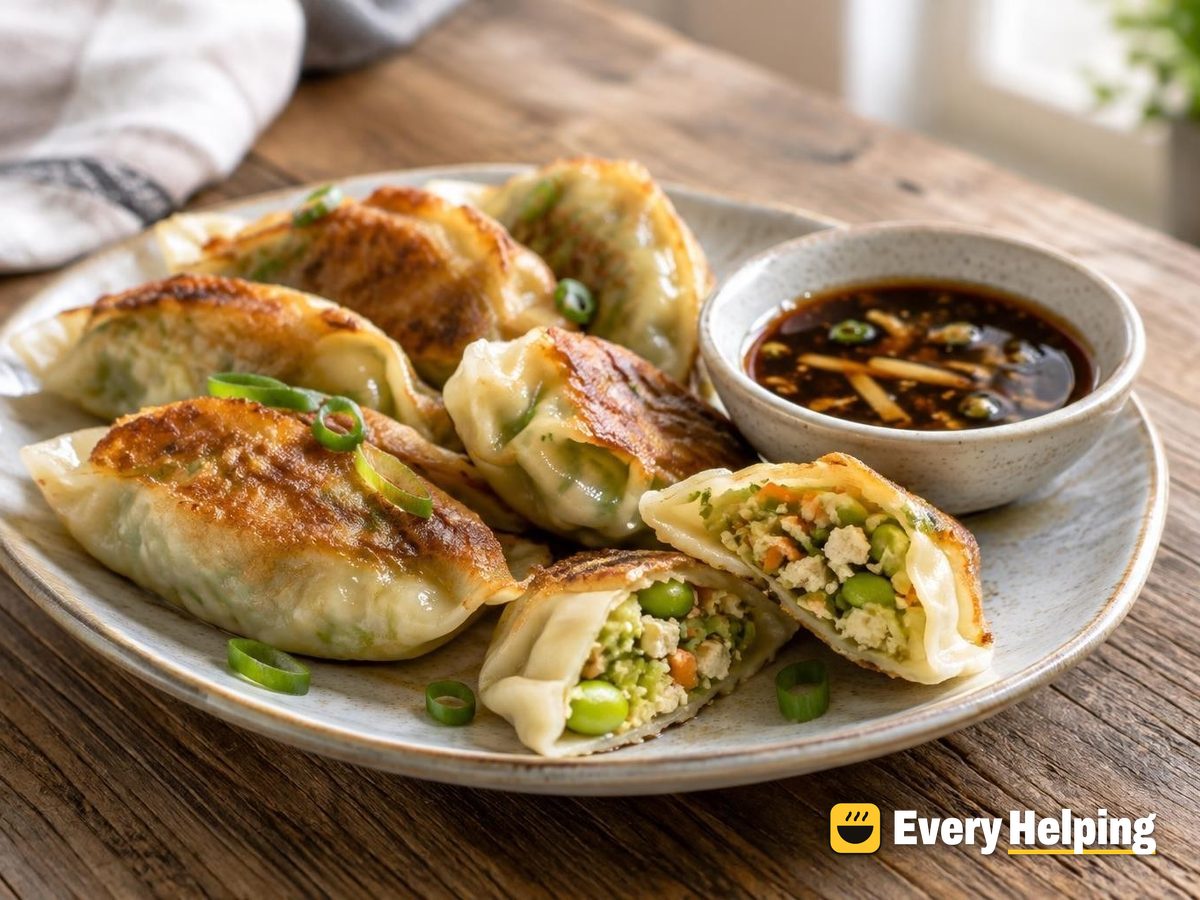 Edamame and Tofu Potstickers with Soy-Ginger Dip