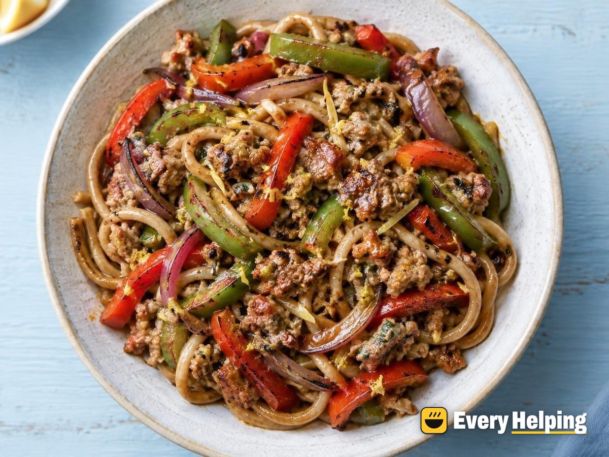 Lemon-Ginger Ground Pork Udon-Style Noodles