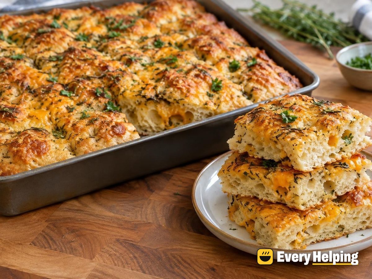 Soft Rosemary-Thyme Cheddar Focaccia