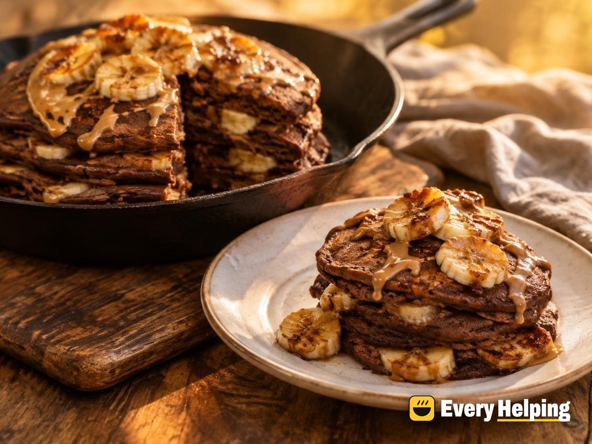 Whipped Cocoa Peanut Butter Banana Pancakes